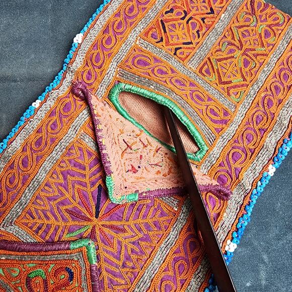 Kuchi Embroidered Pouch Wallet Central Asian Handmade Beaded Eyelet Pockets - Picture 5 of 8